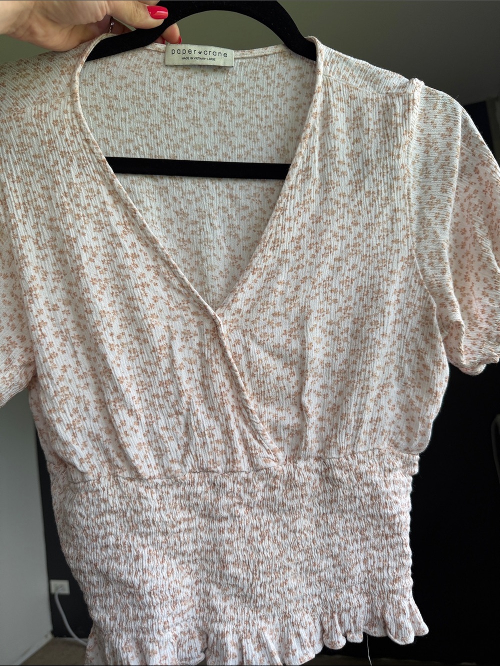 Paper Crane Blush and White Floral Smocked V-Neck Top